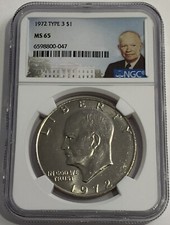 1972 Type 3 $1 NGC MS65 Clad Eisenhower Dollar Mint State Ike Portrait Label picture