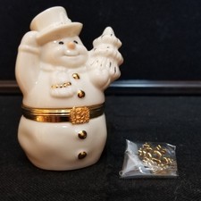 Vtg 1999 Lenox Treasures Snowmans Surprise First Issue Trinket Box + Charm picture