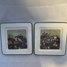 Vintage Brunelli Italy Square Plates Set 2 Fruit Grapes Harvest Green 7.75” picture