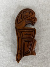 : Vintage Kwakiutl First Nations Hand Carved Wood Eagle Plaque G. Clair Sign 6” picture