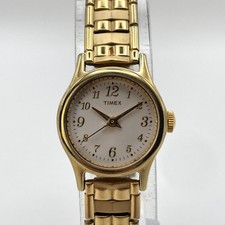 Timex Women's Watch 20mm Gold Tone Stretch Band WR 30M New Battery SMALL 6