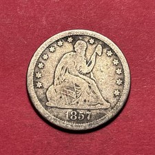 (1) Beautiful Antique 1857-P Seated Liberty Quarter VG-VERY GOOD NICE DETAIL picture