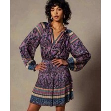 Current Air Mini Dress Women M Purple New Paisley Pleated Boho 2190302 picture