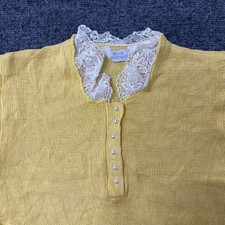 Blair Boutique Sweater Womens Size S Yellow Lace Collar Pearl Button Knit Top picture