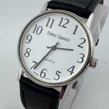 Vintage Time Square Quartz Watch Men Silver White Easy Read Leather New Battery picture