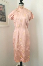 Vintage 1950s 1960s Pink Silk Brocade Cheongsam Qipao Handmade Hong Kong Medium picture