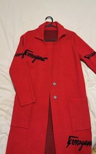 Salvatore Ferragamo Red Wool Logo Button-Front Long Overcoat Coat M Pockets picture
