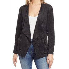 BLANKNYC S NEW- Faux Suede Black Jacket- Draped Front MSRP $88 Neutral Preppy picture