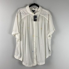 Torrid Challis Embroidered Button Shirt Size 3X Floral Peace Short Sleeve picture