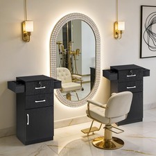 BarberPub Locking Salon Cabinet with Hair Dryer Holder Barber Stylist Station picture