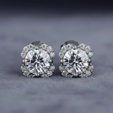Certified White Diamond 4.00Cts. Round Shape Studs In 925  Silver - Tariffs Free picture