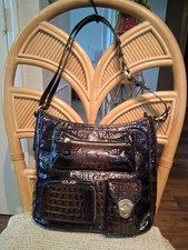 Brahmin Dark Brown Croc-embossed Patent Leather Crossbody Bag Multiple Pockets picture