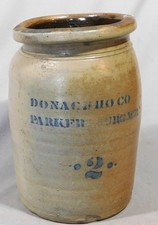 Antique A.P. Donaghho 2 Gal Stoneware Crock Parkersburg WV Salt Glaze 19th C picture