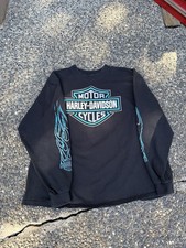 Vintage 1996 Harley Davidson Flame Sleeve Crewneck Bumpus Memphis TN Blue XL picture
