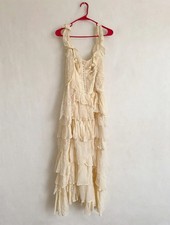 NWT by Anthropologie Ivory Smocked Tie-Strap Tiered Lace Ruffle Maxi Dress 1X picture