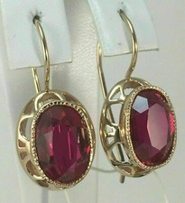 3.00Ct Oval Cut Natural Red Ruby Drop/Dangle Earrings 14K Yellow Gold Plated picture