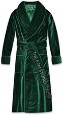Men Smoking Robe Green Velvet Silk Warm Vintage Smoking Jacket picture
