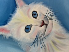 Original Oil painting  art on canvas 11 x 14 in portrait colorful abstract cat  picture
