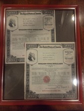 Framed U.S. Treasury War Savings Bond Series E $25 (2 Bonds) E 1942 E 1943 Mint picture