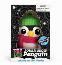 Nee Doh Squishmas Polar Glow Penguin Glow-in-the-Dark Squeeze Toy green hat Orig picture