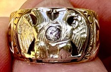 Dbl Eagle 32nd Deg Scottish Rite 14K YG With 18K Top Ring 1/4ct Dia 111 Yrs Old picture