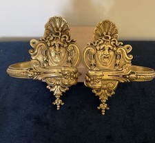 PAIR ANTIQUE CURTAIN TIE BACKS GILT BRONZE MEDUSA HEAD picture