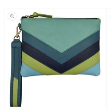 iLi NEW YORK Genuine Leather RFID Wristlet Purse MultiColor Chevron Stripe New  picture