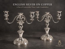 Stunning Large Pair English Silver on Copper 3-Light Convertible Candelabra picture