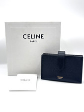 Unused Celine Strap Accordion Card Holder Grained Calfskin Leather Wallet Black picture