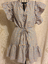 Anthropologie Womens Plus 3X Blue Yellow Floral Ruffle V-Neck Mini Dress picture