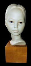 Vintage Cybis Bisque Porcelain Girl Bust w/ Wooden Base Pedestal, Signed, 10