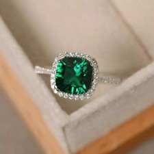 AAA 2.55 Carat Cushion Cut Natural Emerald Engagement Ring 14K solid White Gold picture