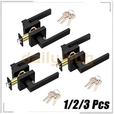 Matte Black Square Door Lever Handle Privacy Passage Interior Lock picture