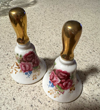 SAJI Japan Porcelain Floral Rose, Gold, salt pepper shakers, bell shape, 2 set picture