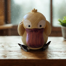 Handmade Wooden Yellow Psyduck Figurine Quirky Desk Decor 90s Kid Nostalgic Gift picture