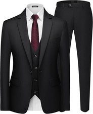 Mage Male Black 3 Piece Suit Small 38R 32W Slim Fit Notch Lapel 1 Button Jacket picture