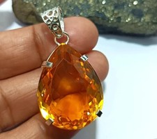 Stunning Pear Cut Citrine Certified Natural 99 Ct 925 Sliver Pendant MR Gemstone picture
