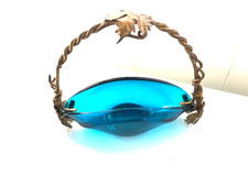 Antique Czech intaglio Blue Glass bride Basket bohemian ormolu dish bowl gold picture