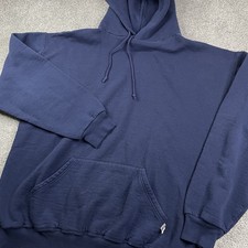 Vintage 90s Russell Athletic Blank Hoodie Mens XLT Tall Blue Fleece Pullover Y2K picture