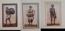 Lot antique vintage Indian 19th century paintings x3 from Gallery matted scarce picture