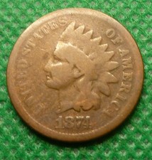1874 Indian Head Cent  Rare  Semi Key Coin  #A02 picture