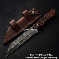 Rare Handmade Damascus Steel Full Tang Hunting Ragnar Viking Valhalla Seax Knife picture