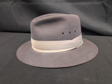 VTG Beaver Hat Major 100% Genuine Fur Felt Gray Fedora Made USA Size 7 1/2 picture