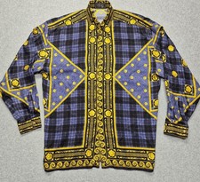 Vintage Versace Classic V2 Silk Shirt Mens XL Baroque Plaid Medusa Button Up 90s picture
