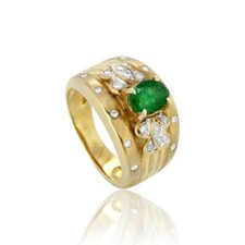 18K Yellow Gold 1.10 cts Emerald Diamond Ring  Retro Authentic Jewelry Size 6.5 picture