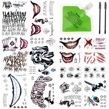 Joker Temporary Tattoos & Green Hair Color Wax Set for Joker Makeup Cosplay picture