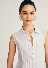 Derek Lam JANET SLEEVELESS TUXEDO SHIRT Periwinkle Womens Tank Small ($325 MSRP) picture