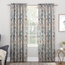 Floral Print Curtain Panel 54 x 63 Inch Room Darkening Window Drapes Stone 2Pack picture