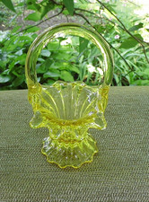 Rare Fenton Art Glass, Buttercup Yellow Mini Basket with Handle  picture