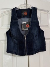NWT G by GUESS Size Small Dark Wash Denim Zip Front Vest picture